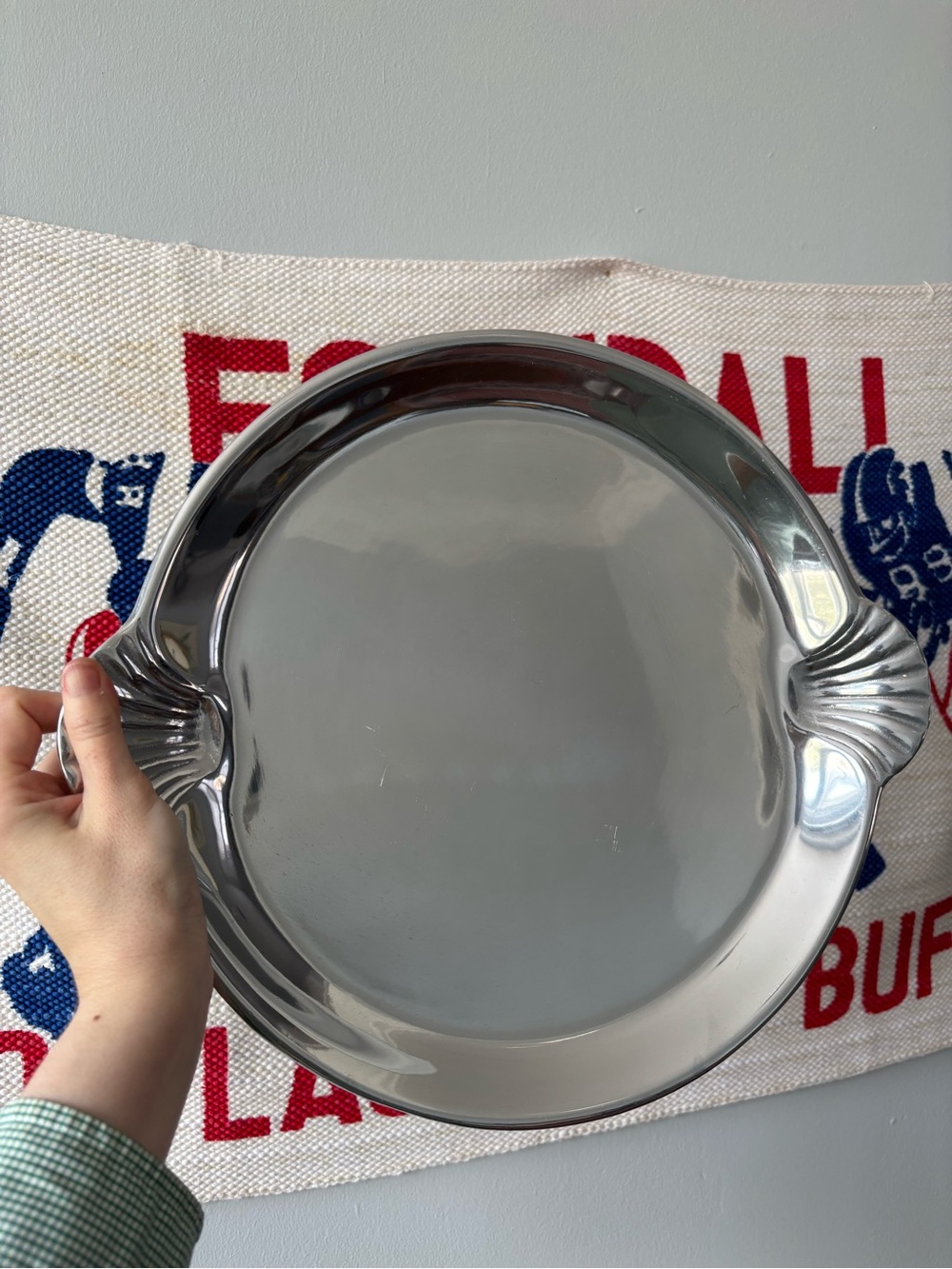 Wilton Armetale Silver Round Serving Platter with Shell Handles